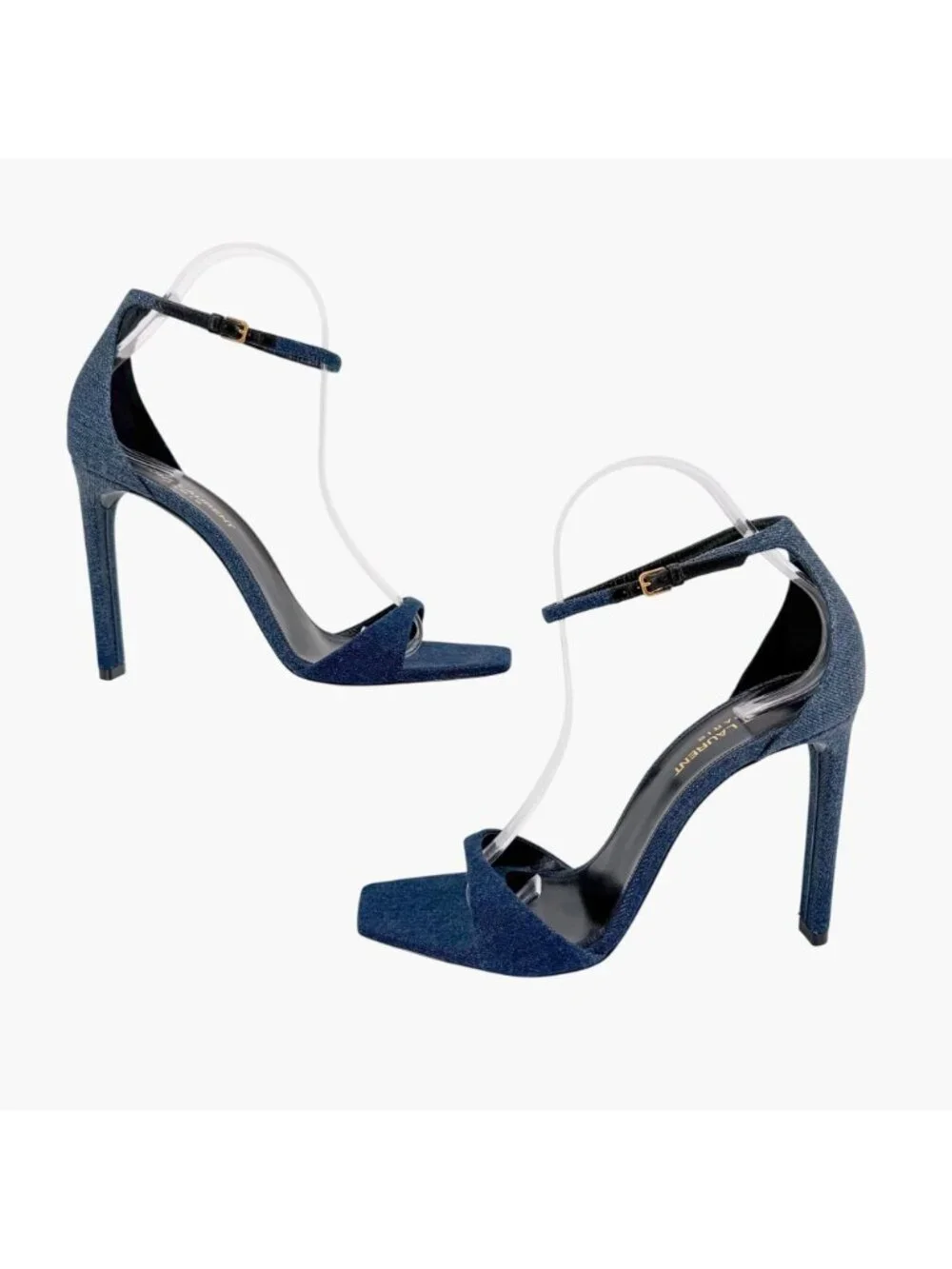 Saint Laurent Bea 105 Denim Sandals Heels Size 39 US 9 Blue Jean Ankle Strap